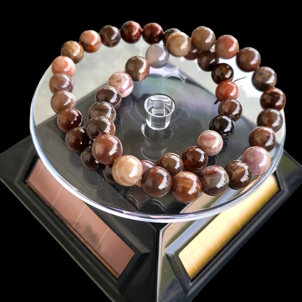 2 Petrified Wood Beaded Stretch Bracelets